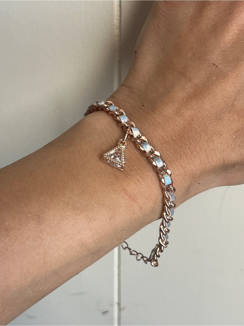 Rose Gold Chain Bracelet with Triangle Charm - Rose Gold